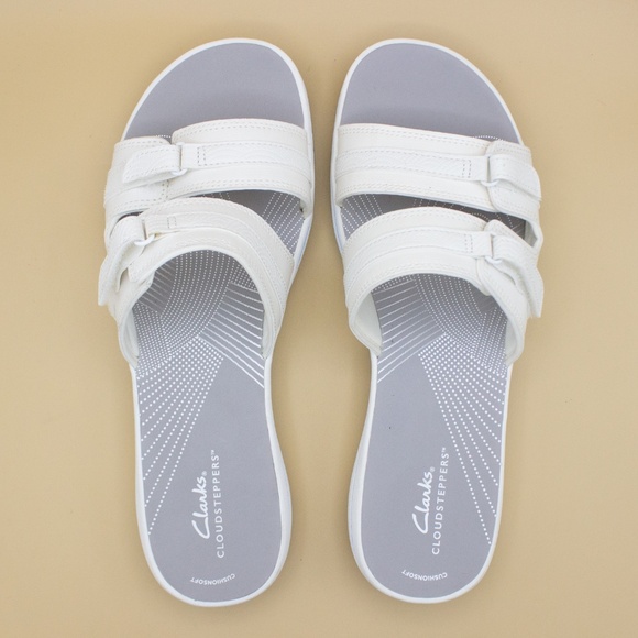 Clarks Breeze Piper White Slip On Comfort Slides Sandals Women's Size 11 M - Picture 5 of 8
